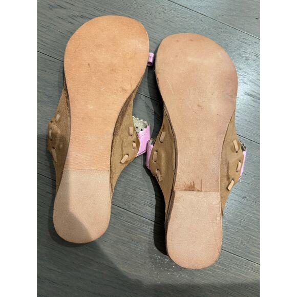 Traditional Leather Indian Kohlapuri Pink Roe Ring Chappal Travel Sandals Size 7 - Picture 3 of 5